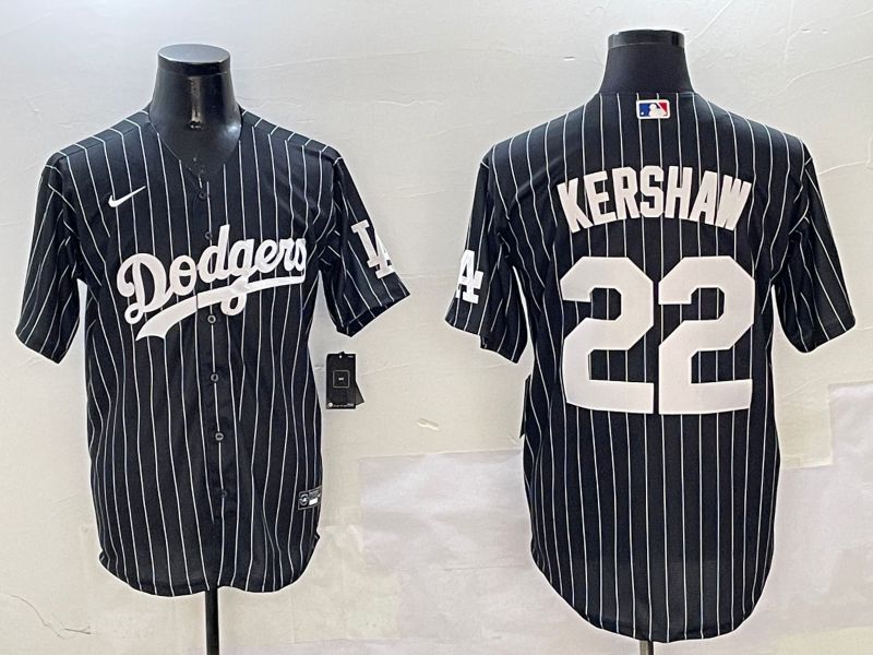 Men Los Angeles Dodgers 22 Kershaw Black Stripe Jointly Name 2025 Nike MLB Jersey style 1